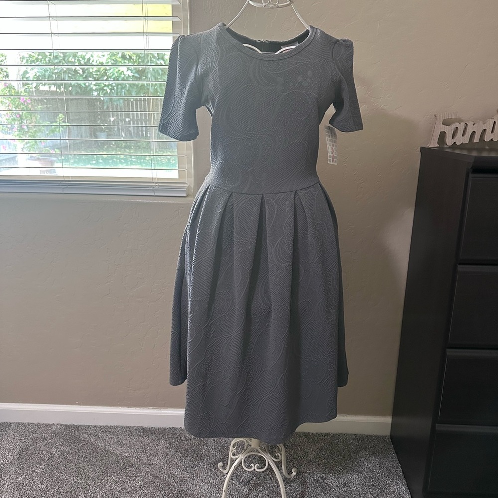 LuLaRoe Gray A-Line Midi Dress with Peter Pan Collar